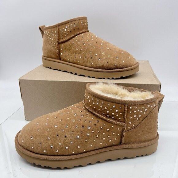 UGG Ultra Mini Classic 1116109 Women's Boots Chestnut Suede Crystal US 11 - Picture 1 of 11